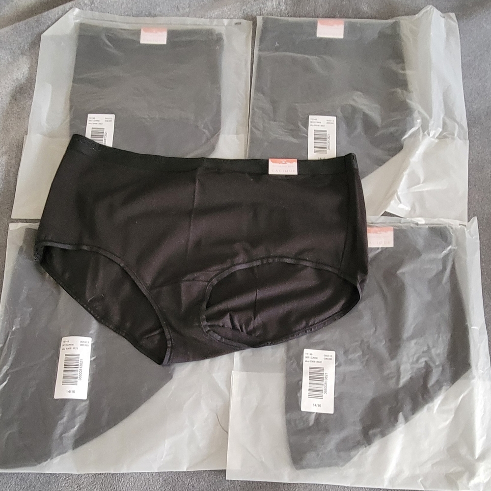 Cacique Intimates Cotton Full Brief Panty 14/16 Black (set of 5 pairs)